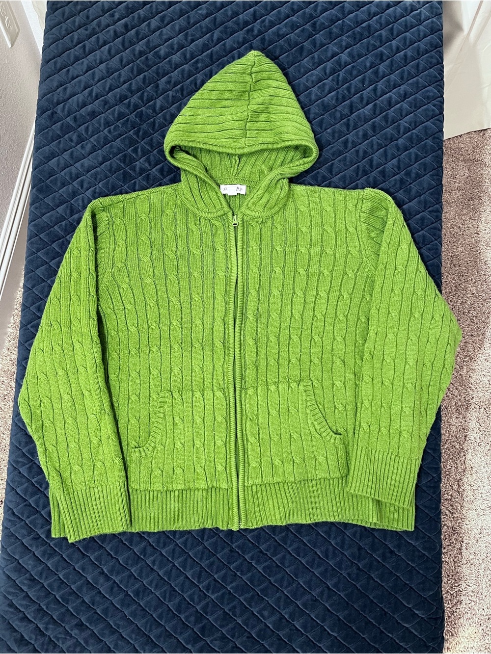 St. John's Bay Green Cable-Knit Hooded Zip Sweater - Cute Fall/ Winter Wear - 3X